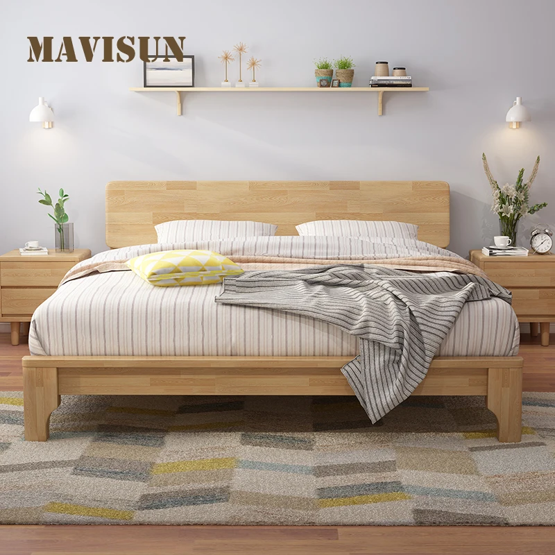 Cama de madera maciza para dormitorio, mueble de lujo, estilo nórdico moderno minimalista, de alta gama, 1,8 metros, almacenamiento doble, directo de fábrica