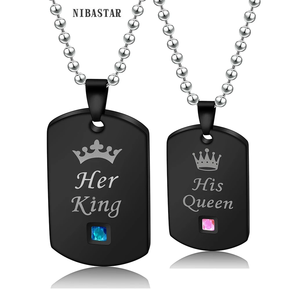 

Free Engraved Gold/Black Color Personalized Custom Name Couple Pendant Lover Necklace For Women men Gift