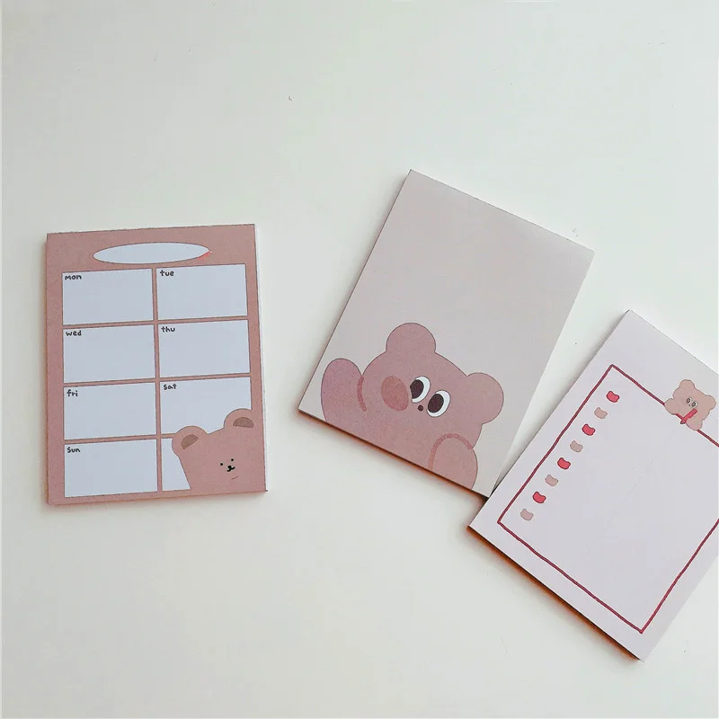 Korean Ins Cute Brown Bear Memo Pad Student Cartoon Mini Notepad Message Paper Weekly To Do List Kawaii Stationery 50 Sheets