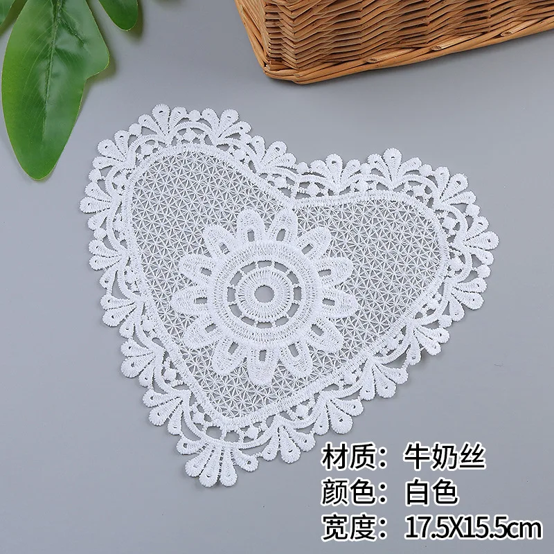 17.5X15.5cm Width White Embroidered Love Silk Lace Fabric Clothing Apparel DIY Handmade Home Furnishing Bedding Patch Sewing