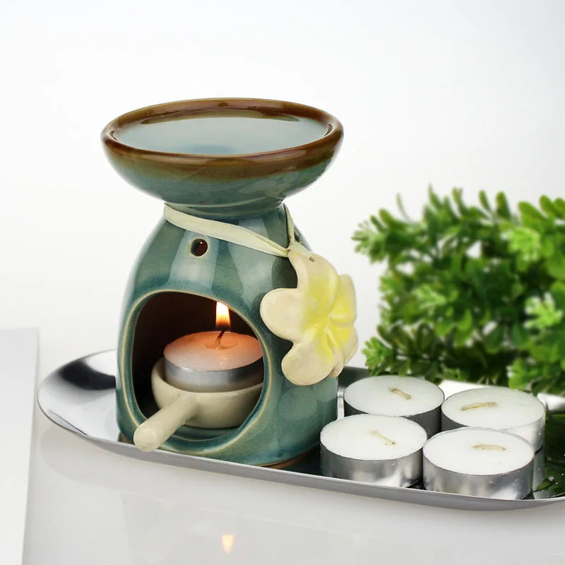 Ceramic Essential Oil Burner with Flower Decorated Aroma Burner Lamp Spa Yoga Hotel Supply Tea Light Candle Holder Home Decor