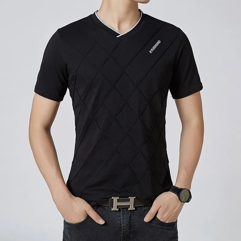 2023 Summer Solid Color Cotton Lapel Short-sleeved T-shirt Cultural Shirt Korean Custom Men's Short-sleeved T-shirt Casual image 5