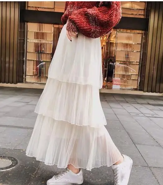 2022 spring and summer new cake skirt pleated skirt gauze skirt skirt female long section fairy net yarn skirt long skirt