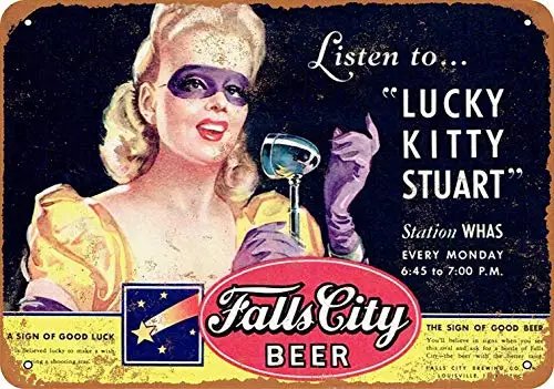 

8 x 12 Metal Sign - Falls City Beer and Lucky Kitty Stuart WHAS - Retro Tin Art Decor Wall Decor