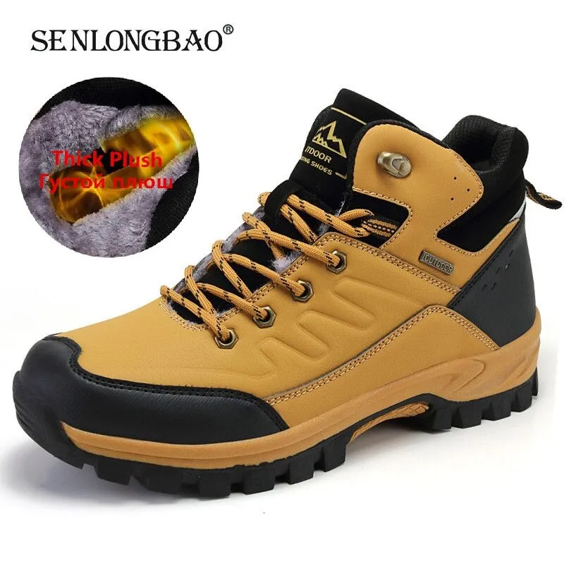 Brand Winter Snow Boots Warm Plush Men\'s Boots Outdoor Non-slip Hiking Boots Waterproof Men\'s Ankle Boots Walking Boots Size 47