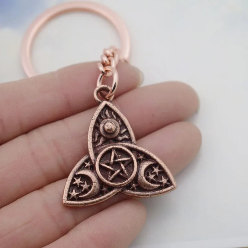 

12pcs Trinity Triangle Sun Moon Star Pentagram Keychain Pagan Jewelry