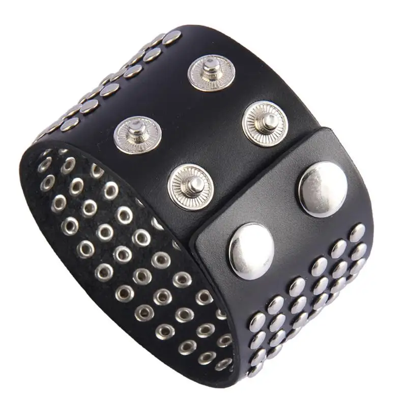 Fashion PU Leather Bracelet Studded Cuff Wrap Bracelet Cuff Bangle for Men Women Punk Bangles Jewelry Accessories