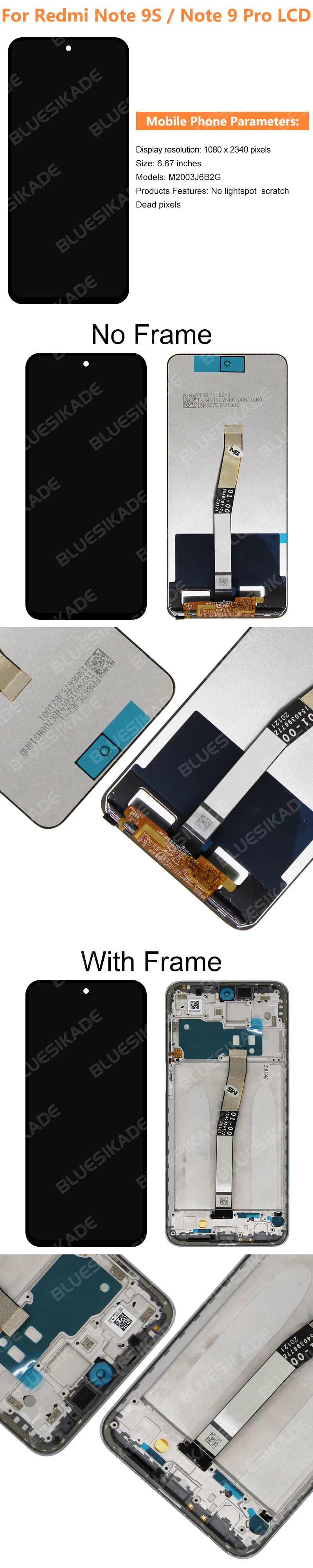 For Xiaomi Redmi Note 9 Pro LCD Display M2003J6B2G Touch Screen Digitizer For Redmi Note 9S LCD M2003J6A1G Replacement Parts