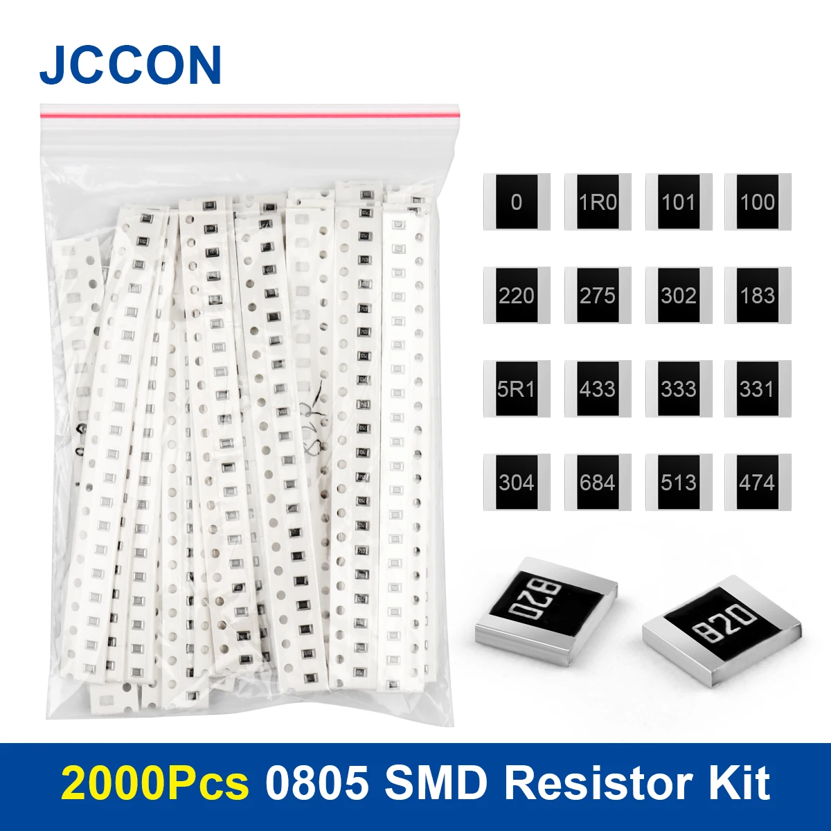 

2000Pcs 0805 SMD Resistor Assorted Kit 10R-910K 80Values x 25Pcs=2000Pcs Sample Kit Chip Fixed Resistor DIY