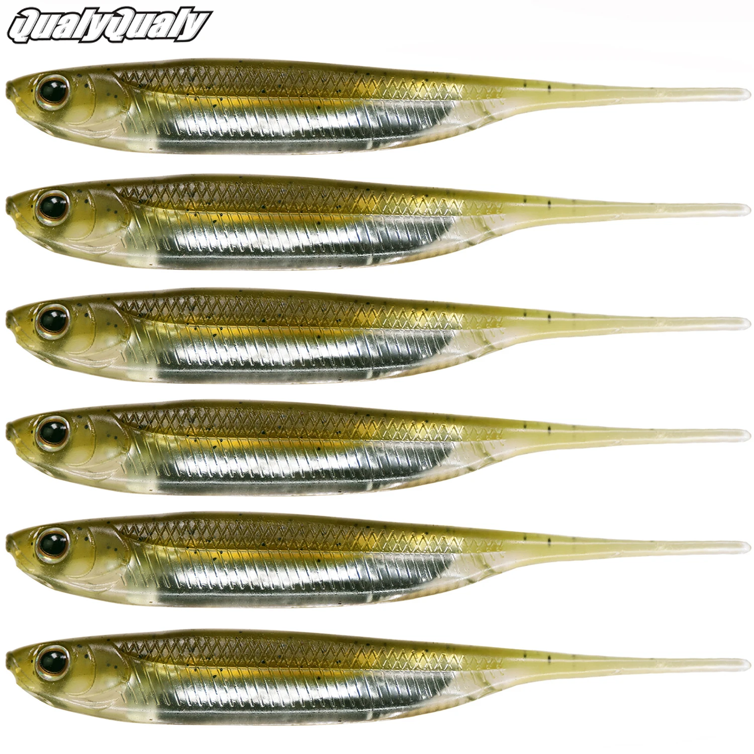 

QualyQualy 6pcs Fishing Soft Lures 8cm Shad Worm Fishing Swimbaits 2.8g Soft Silicone Artificial Bait For Bass Fishing