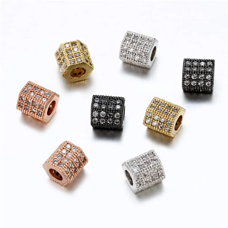 3 Stks/partij Sexangle Cz Bead Diy Sieraden Maken Hexagon Space Bead Messing Micro Pave Kubieke Zirkoon Charm Kralen Voor Mannen vrouwen Armband