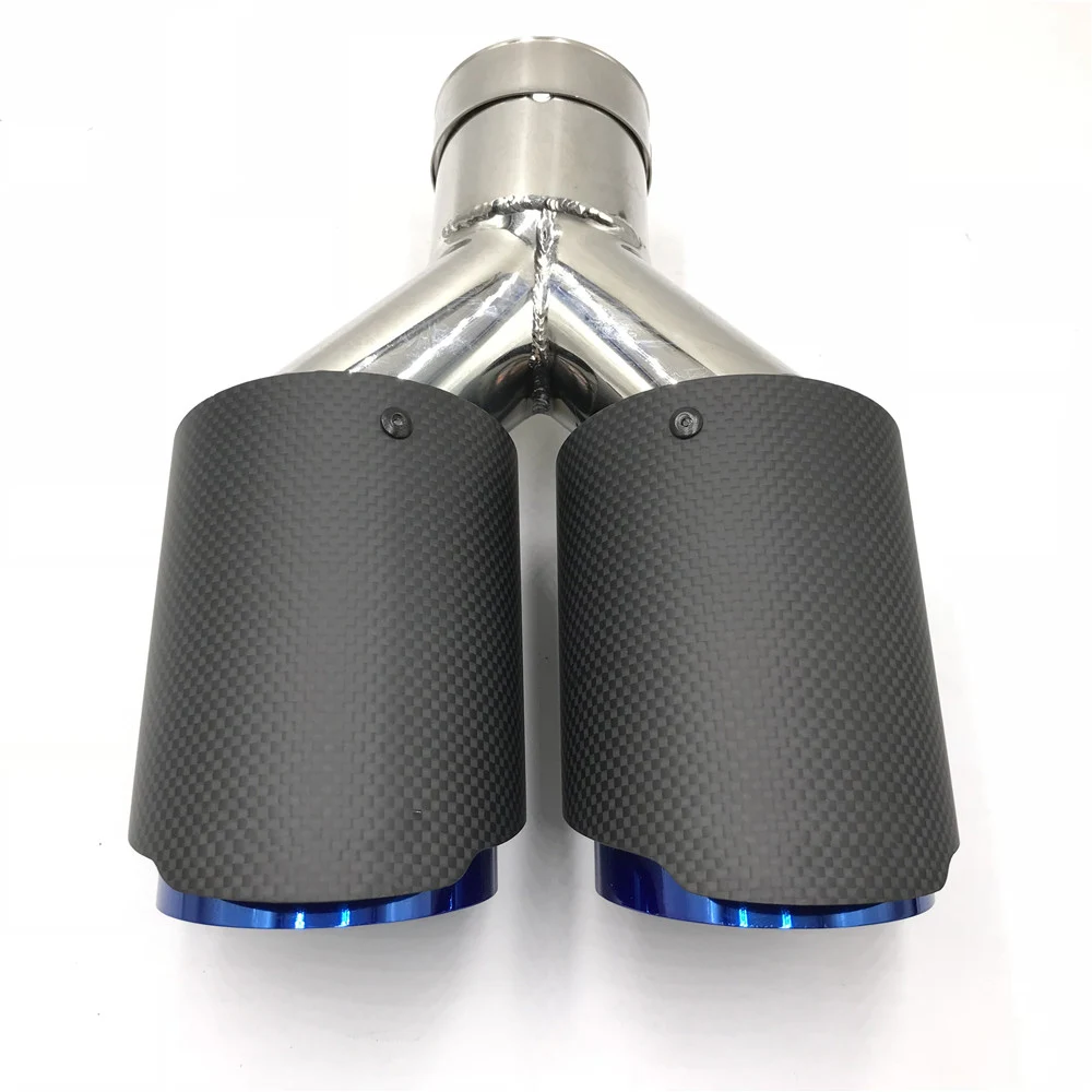 1PCS Top Quality Matte Carbon Fiber Car Back Exhasut System Coated Blue Stainless Steel Double Exhaust Pipes For Ak