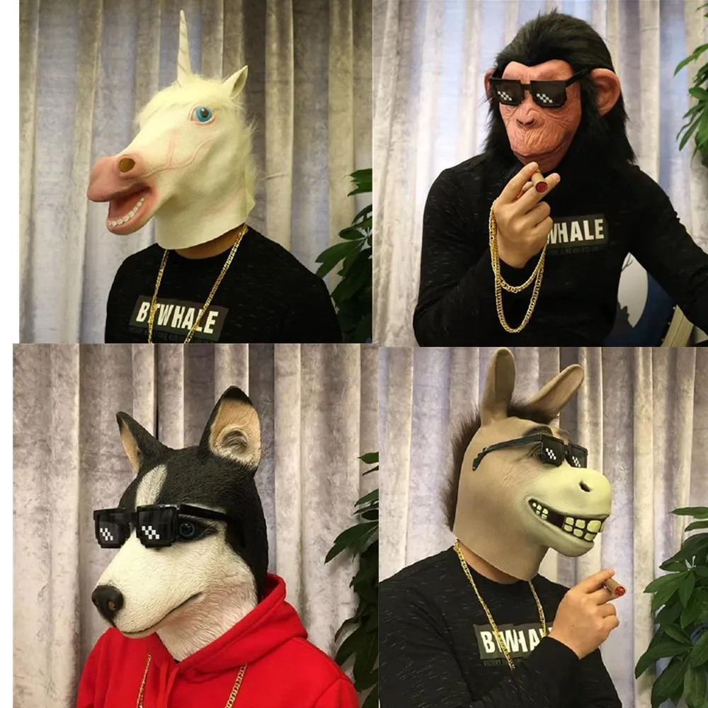 

Aldult Halloween Cosplay Face Mask Funny Simulation Husky Horse Monkey Silicone Headgear Full Masks Prank Funny Trick Joke Toys