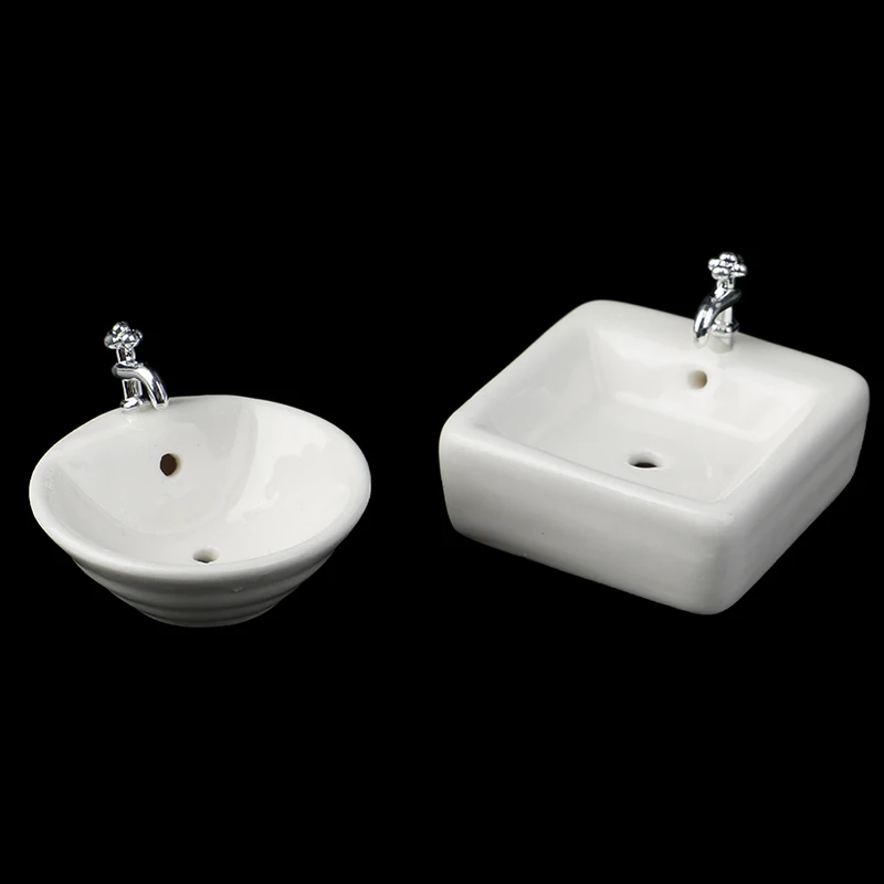 

Square Dollhouse Bathroom Sink 1:12 Miniature Ceramic Wash Basin Bathroom Sink Model Simulation Accessory for Dollhouse White