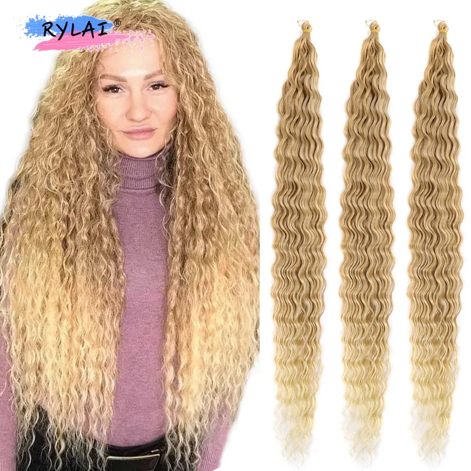 Synthetic Deep Wave Twist Crochet Hair 30 Inch Ombre Braiding Hair Extensions Afro Curls Crochet Braids High Temperature Fiber