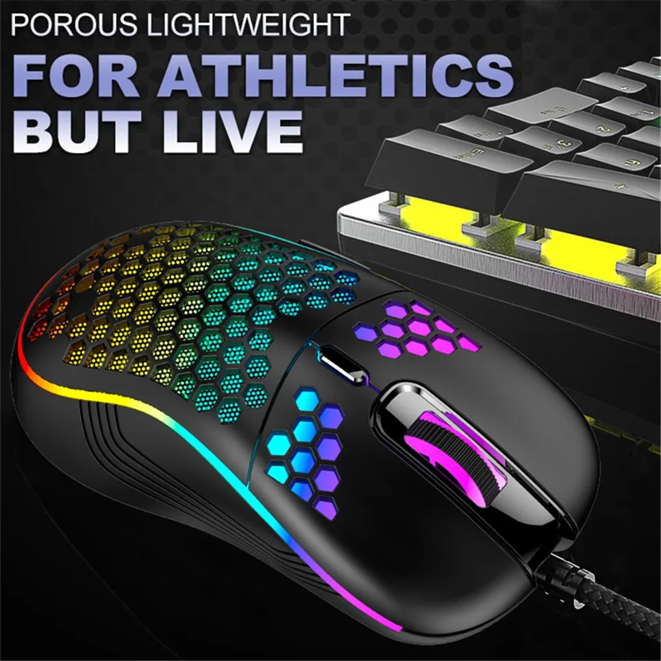 USB Wired Lightweight Gaming Mouse RGB Backlit Mouse with 6 Buttons 7200DPI Honeycomb Shell Mouse for PC Laptop Computer