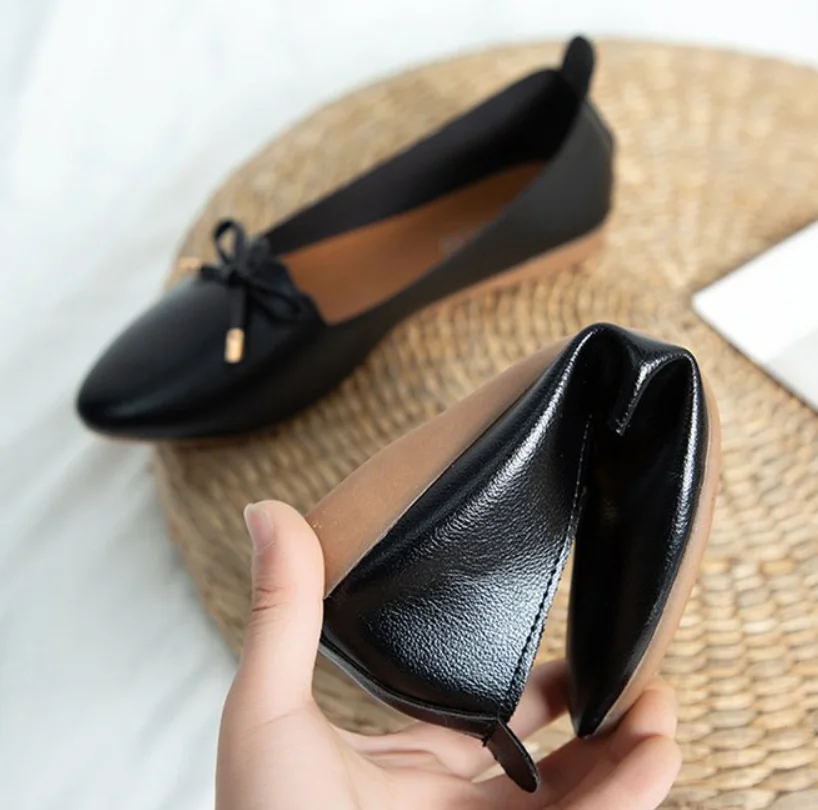 HOT Fashionable Summer Lightweight Women's Flat Shoes Solid Color Leather Flat Flat Heel Pointed Toe Office Ladies Casual Shoes