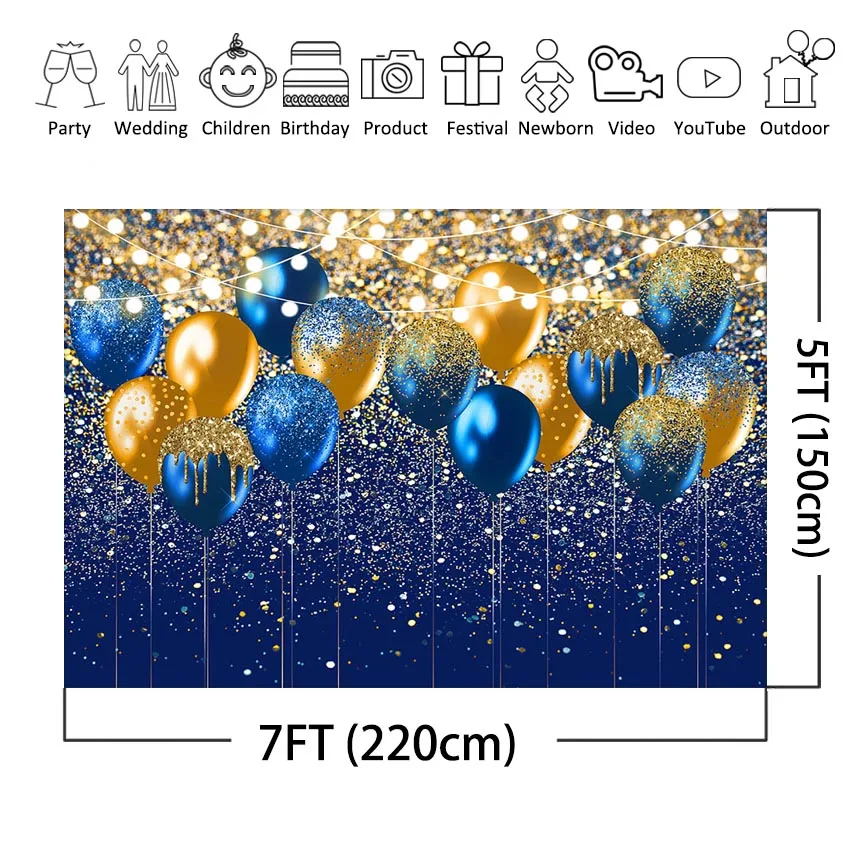 Mocsicka Hoàng Gia Màu Xanh Và Vàng Bối Cảnh Cho Sinh Nhật Chụp Ảnh Cưới Nền Lấp Lánh Vàng Xanh Dương Bong Bóng Trang Trí Tiệc