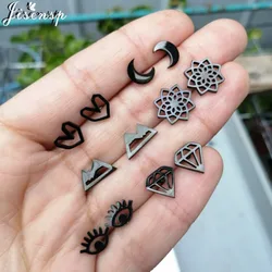 Punk Black Stainless Steel Geometric Earrings for Women Men Hip Hop Jewelry Simple Mandala Moon Heart Ear Studs Wholesale 2026