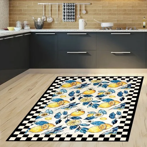 Lemon Print Digital Print Washable Non-Slip Outsole Stain-resistant Kitchen Rug