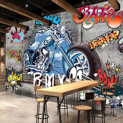 Custom Photo Wallpaper 3D Motorcycle Street Art Graffiti Background Wall Murals Restaurant Bar KTV Self-Adhesive Sticker Tapety