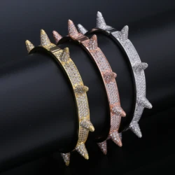 Luxury Iced Out Bling Cubic Zircon Hip Hop Rose Gold Color Silver Color Rivet Bracelets Spike Bangles Gifts for Men Women