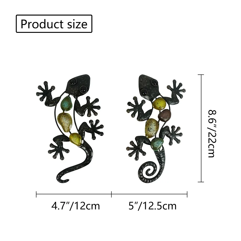 2 шт., маленькие металлические настенные статуи Gecko для украшения дома и сада