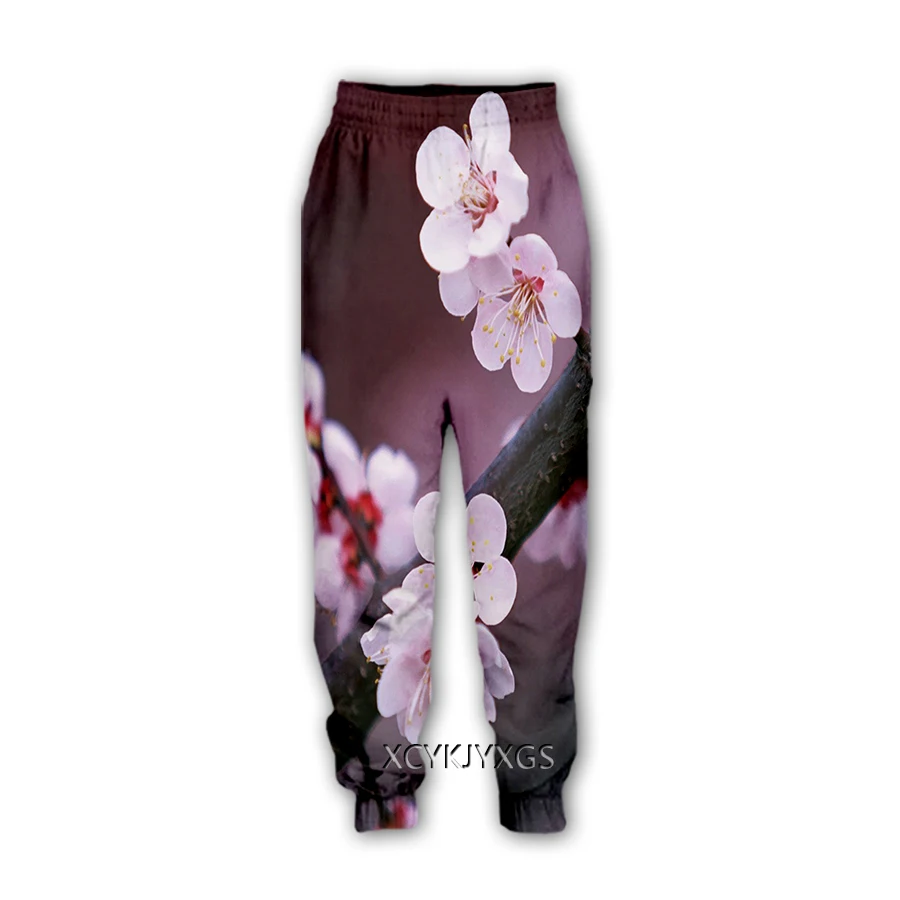 Flor de cerejeira impressão 3d calças casuais esportes sweatpants em linha reta calças moletom jogging calças y07