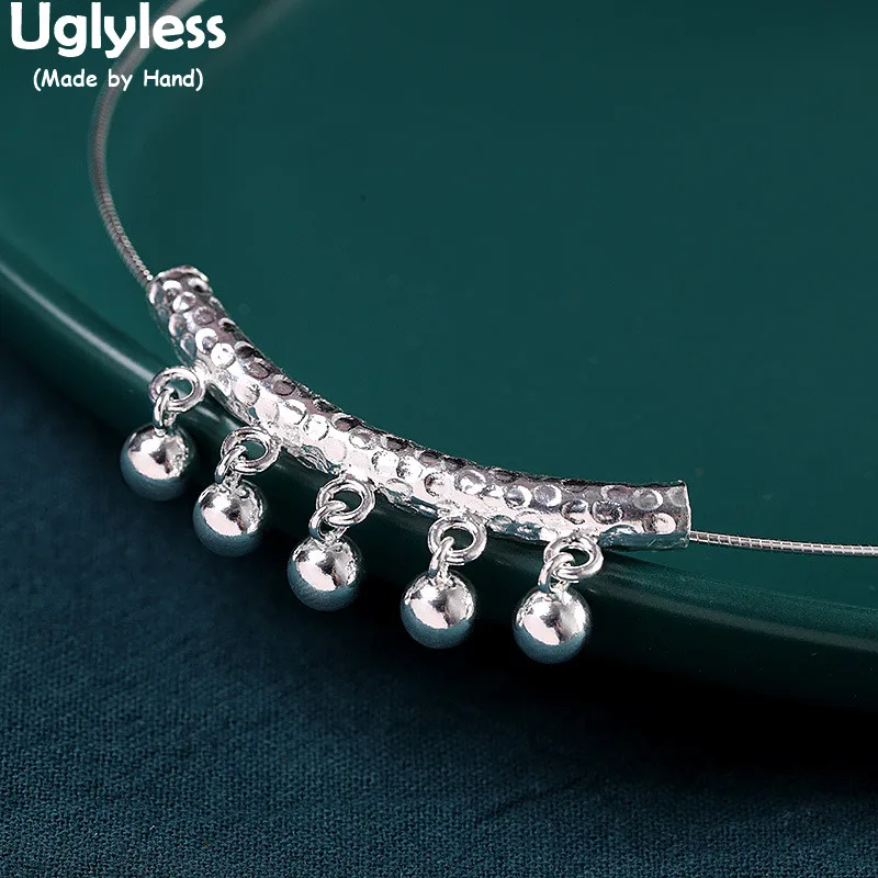 Uglyless Lovely Silver Balls Pendants Chokers for Women Glossy 925 Silver Necklaces NO Chains Knocking Face Ethnic Dress Jewelry