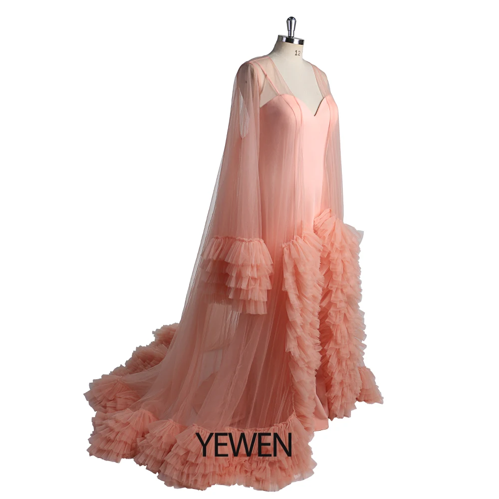 Peach Tulle Gown with Ruffled Train elegant party dresses woman Photography Props YEWEN Vestidos De Fiesta De Noche