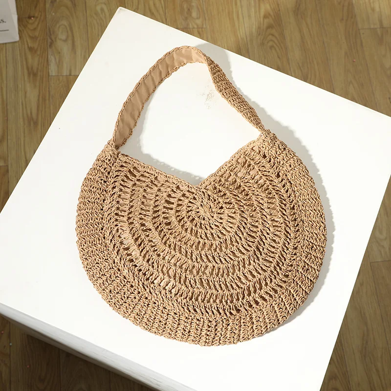 Sac en paille tissé de grande capacité pour femmes, sac à bandoulière portable pour vacances en bord de mer, sac de plage simple, nouveau style