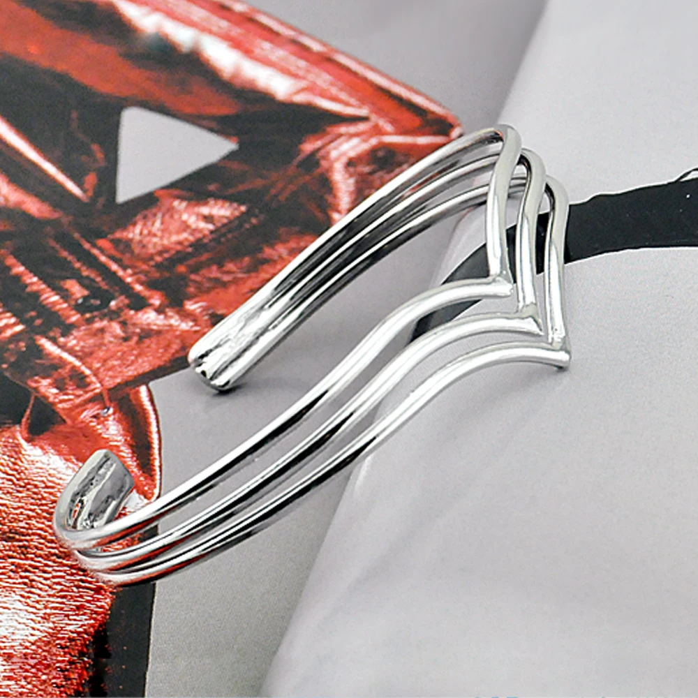 Open Cuff Punk Bracelets & Bangle Fashion 925 Sterling Silver Jewelry For Women Minimalist Three Lines Arrow Bracelet Female HOT