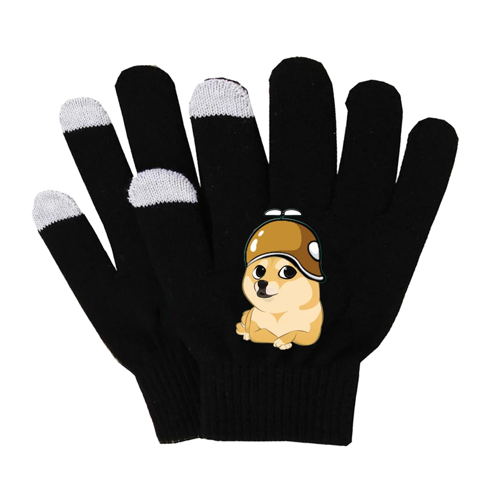 

Anime doge Gloves Solid Color Warm Finger Cotton Gloves Black Gloves Knitting Wrist Gloves Stretch Knit Gloves