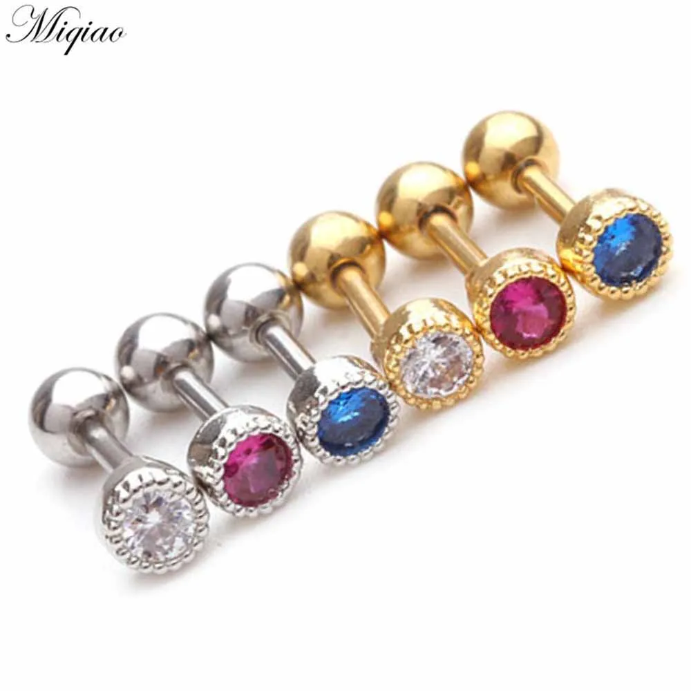 Miqiao 2pcs Explosive Simple 3-color Diamond-studded Round Threaded Ear Bone Studs Human Body Piercing Jewelry