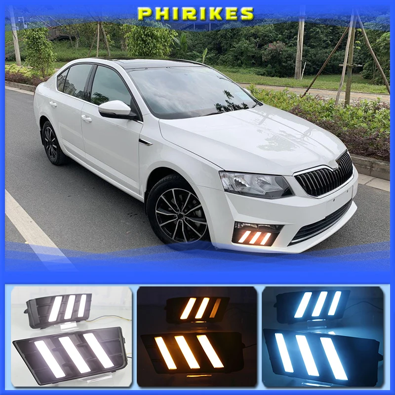 

2Pcs LED DRL Daytime driving Running Lights Daylight cover hole free shipping for Skoda Octavia RS A7 2016 2017