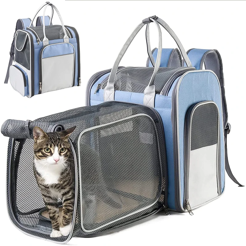 

Cat Carrier Backpack Expandable Airline Approved Puppy kitty Backpack Carrier with Cozy Mat Breathable Mesh Holds Pet Up To 10kg