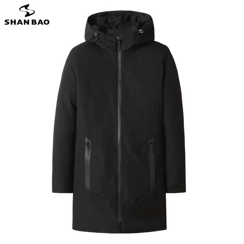 

SHAN BAO 2021 Winter Brand Thick Warm Long Hooded Padded Jacket Classic Style Plus Size Men's Loose Casual Jacket Parka Black