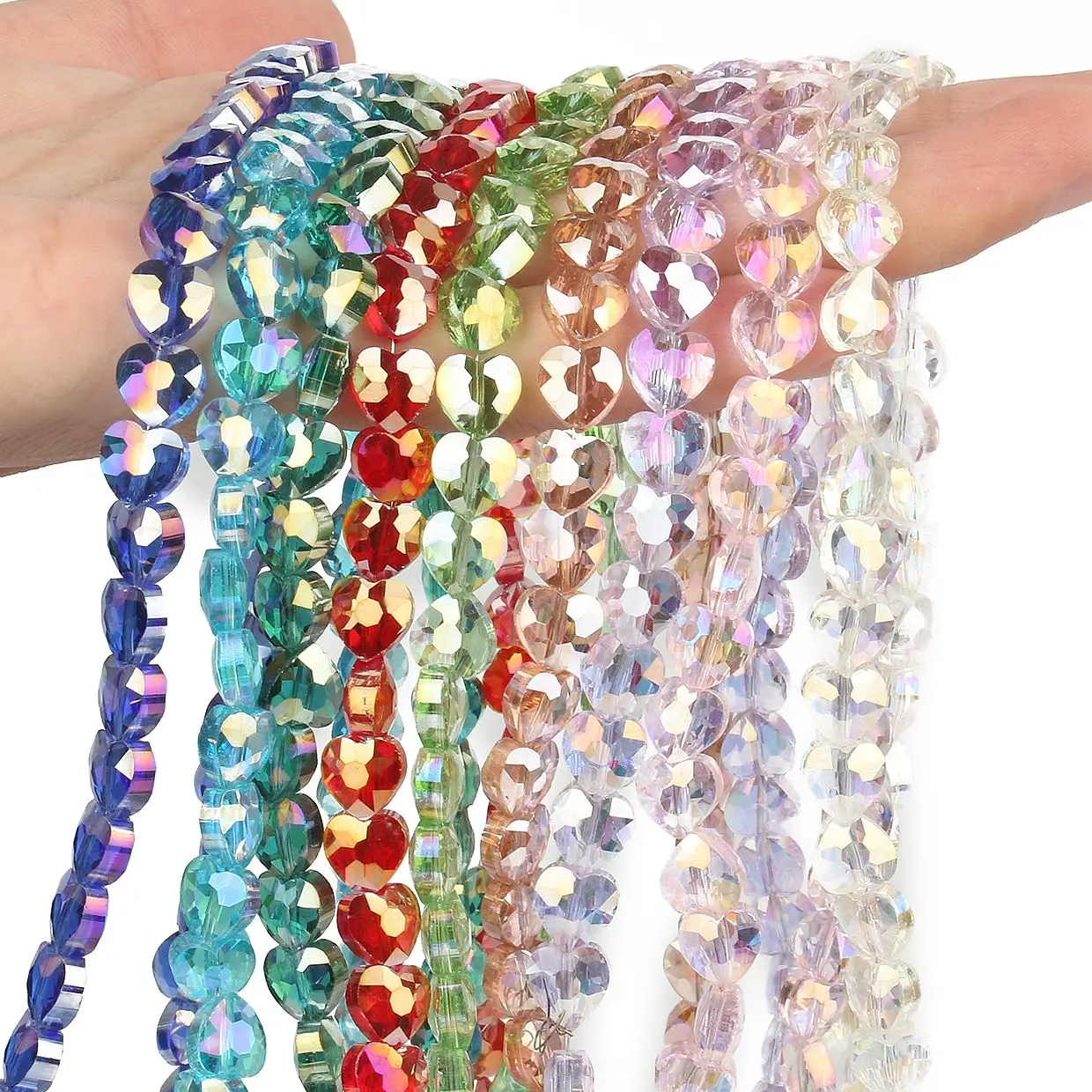 AB Color Heart Shape Austria Crystal Beads Faceted Glass Beads Loose Spacer Beads For DIY Bracelet Jewelry Making Accessories