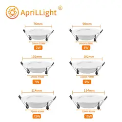 Spot lumineux LED encastrable circulaire, éclairage d'intérieur, luminaire de plafond, idéal pour une cuisine ou une chambre à coucher, 3/5/7/9/12/15W, AC 220/230/240V