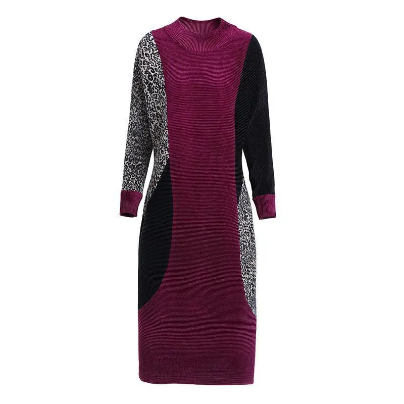 Suéter largo de punto para mujer, vestido holgado de gran tamaño, de leopardo, rojo, azul y morado, 2022