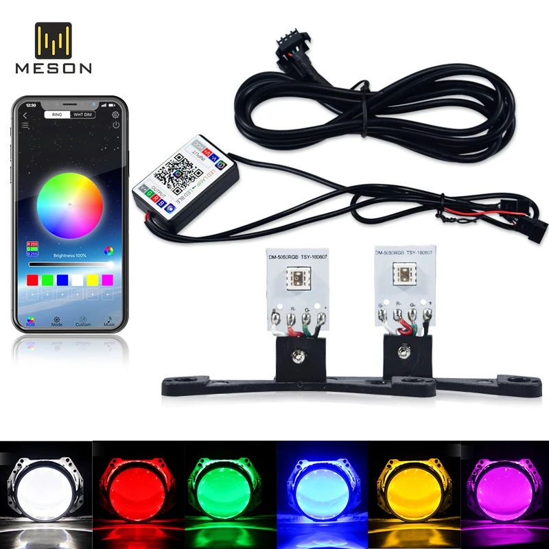 Car Led Devil Eye Demon Evil Eyes DRL LED Bluetooth-compatible APP RGB 2.5 Headlights Motorcycle Mini Projector Lens Accessories