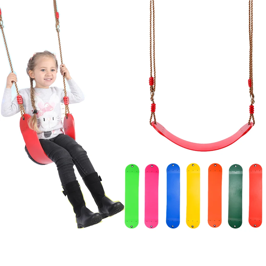 Kids Fitness Toy Garden Swing Soft Hanging Seat with Height Adjustable Ropes Indoor Outdoor Toy Rainbow Curved Board Swing Chair