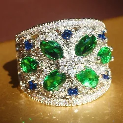 Luxury Green Flower Zircon Crystal Ring for Ladies Wedding engagement party Ring Jewelry Gift for women gift