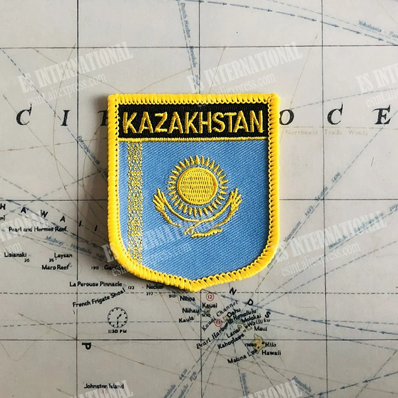 KAZAKHSTAN  National Flag Embroidery Patches Badge Shield And Square Shape Pin One Set On The Cloth Armband Backpack Decoration
