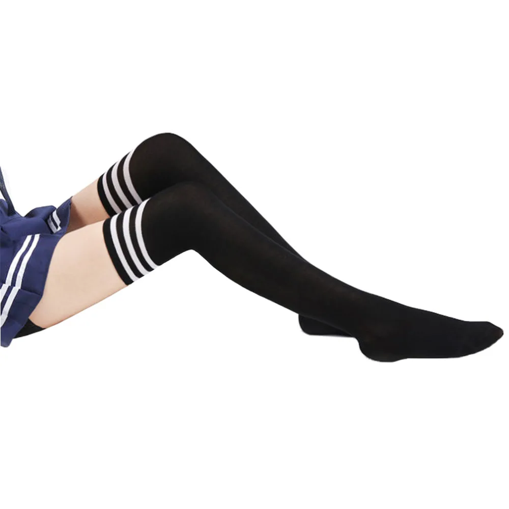 Knee Socks for Girls Ladies Black White Striped Student Spring Fashion Female Gift Wholesales(SO03)