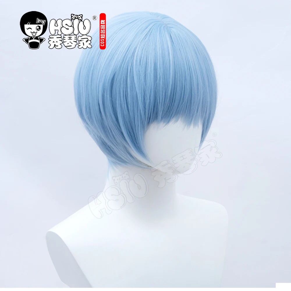 HSIU EVA Ayanami Rei peruka do Cosplay jasnoniebieskie, krótkie włosy odporne na ciepło syntetyczne włosy + darmowe czapka z peruką marki upominkowej