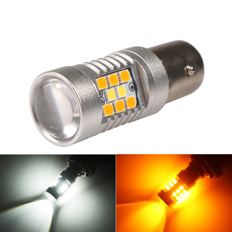 NHAUTP 1Pcs 1157 BAY15D P21/5W LED Dual Color Switchback Bulb for Car DRL Turn Signal Lights White to Amber 2835/3030 SMD 12-2V