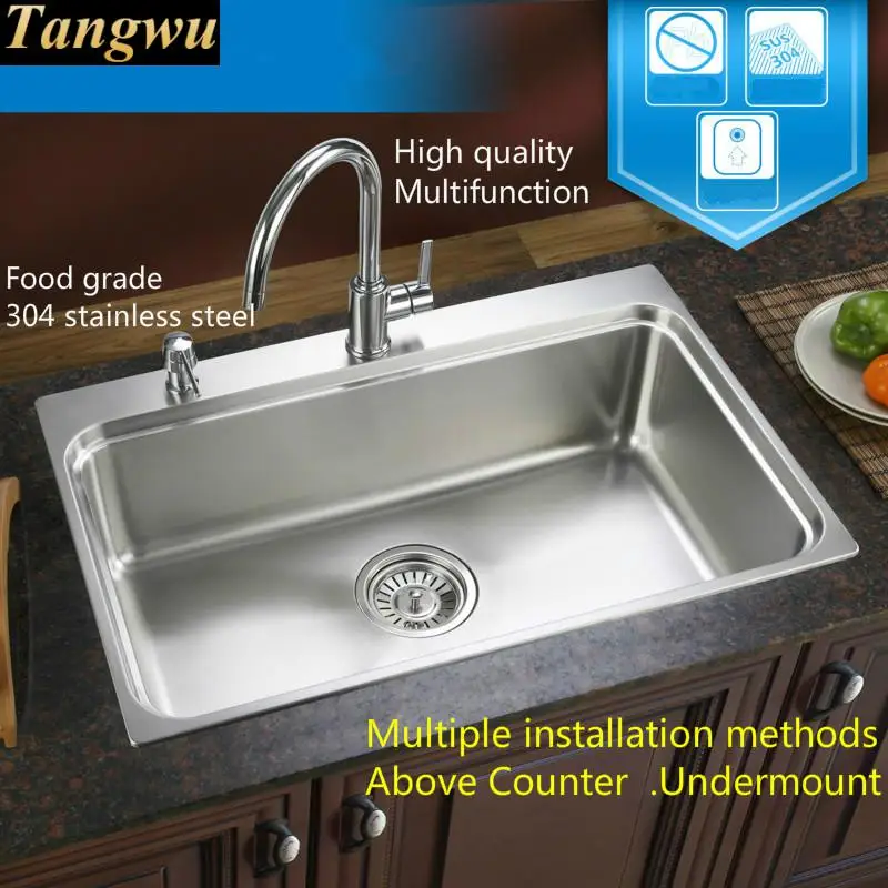 Free shipping Standard luxurious kitchen single trough sink durable food grade stainless steel whole drawing hot sell 77x50 CM