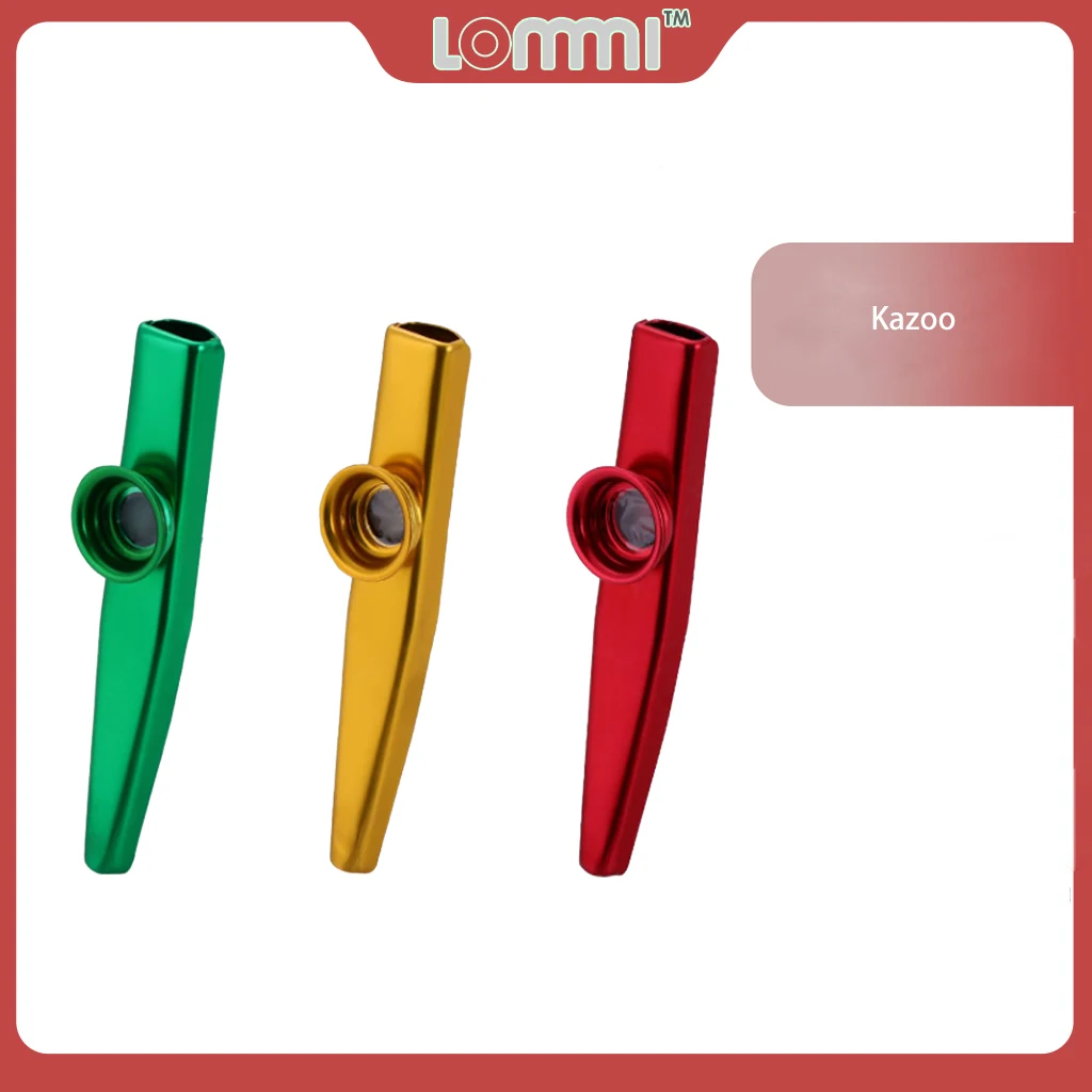 LOMMI Kid Kazoo Aluminum Alloy With Membrane Flute Diaphragm Mouth Kazoos Musical Instrument Green Yellow Red Random Color Kazoo