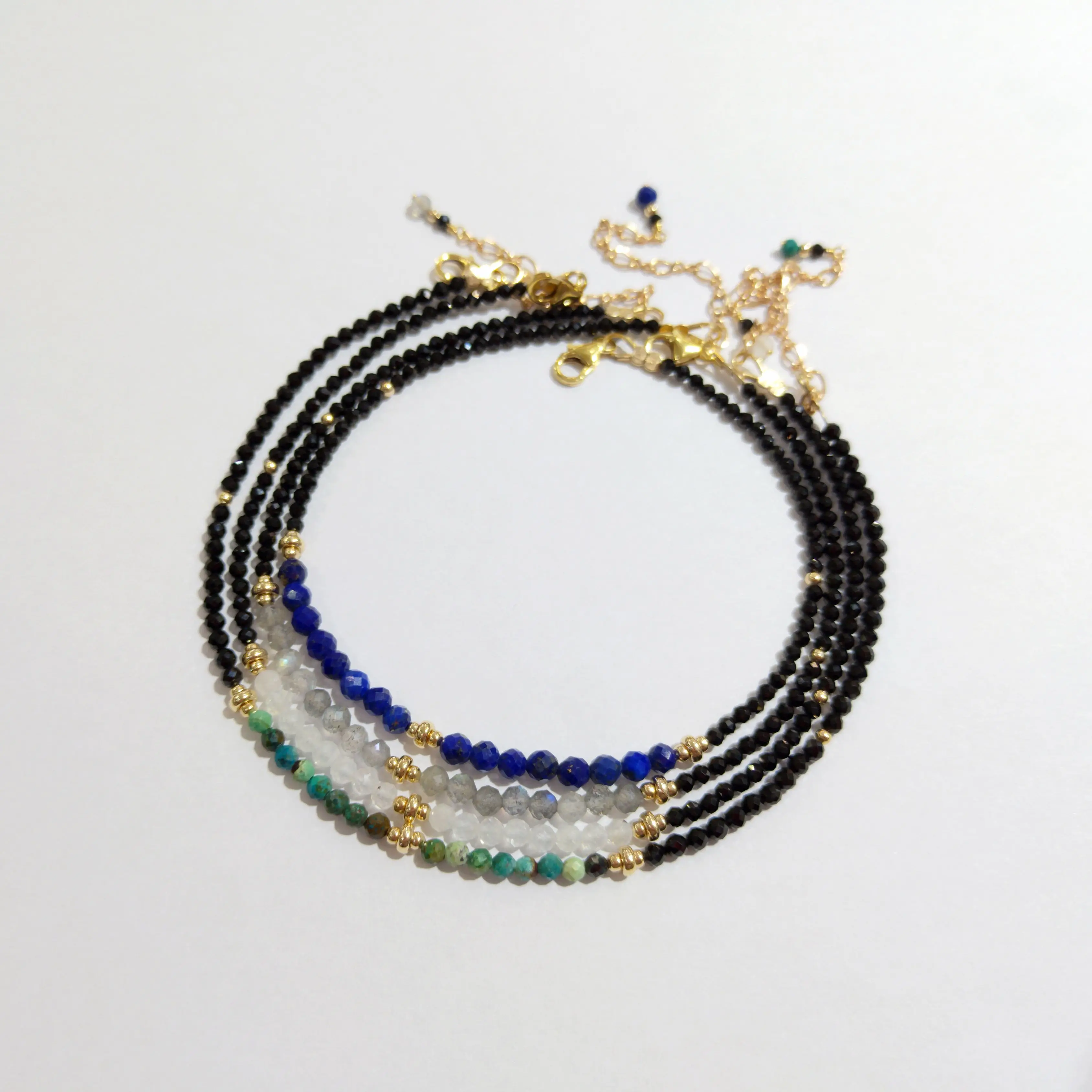 

Lii Ji Anklet Natural Stone Black Spinel Lapis Lazuli Moonstone Labradorite Chrysocolla 14K GF Anklet 23cm+4.5cm